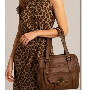 BARBARA MILANO Brown Large Lizard Embossed Leather Shoulder HandbagMade in Italy